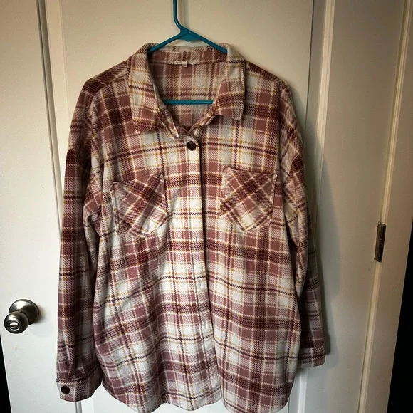 Maurices Plaid Shacket - Mauve and Cream - Picture 1 of 3